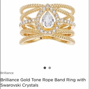 Gold Tone Rope Band Ring with Swarovski Crystals